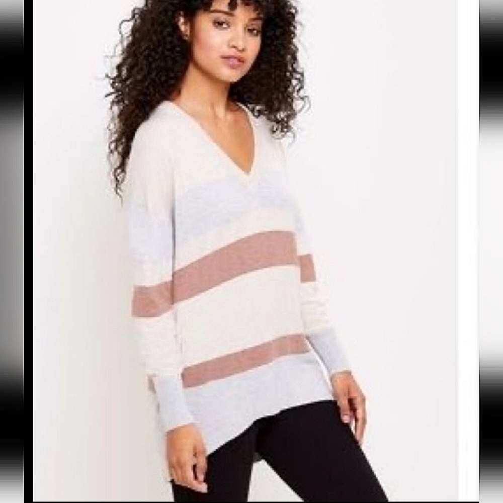LOFT Striped Oversized V-Neck Sweater